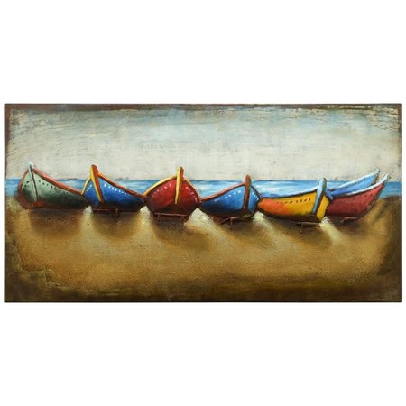 SOLID STORAGE SUPPLIES 28 x 56 in. Boats Hand Painted Primo Mixed Media Iron Wall Sculpture 3D Metal Wall Art SO2573439
